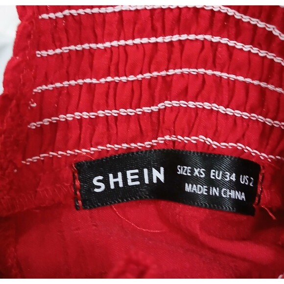 SHEIN Raspberry Red Textured Ruffle Trim High Neck Blouse XS L/S Chic Top LNC - Picture 7 of 7